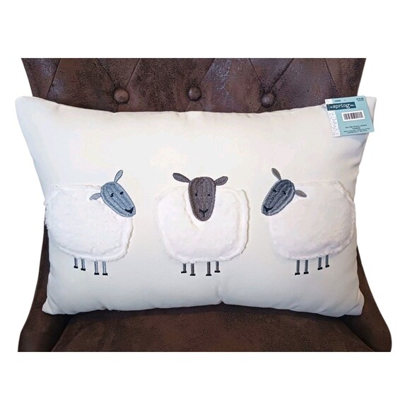 NEW Hobby Lobby Sherpa Sheep Lumbar Throw Pillow Rectangular Farmhouse Décor - Picture 1 of 4